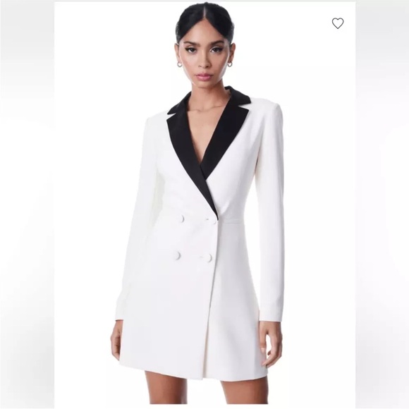 【NEW】Alice + Olivia White Kyrie Tuxedo DoubleBreasted Dress Size 2